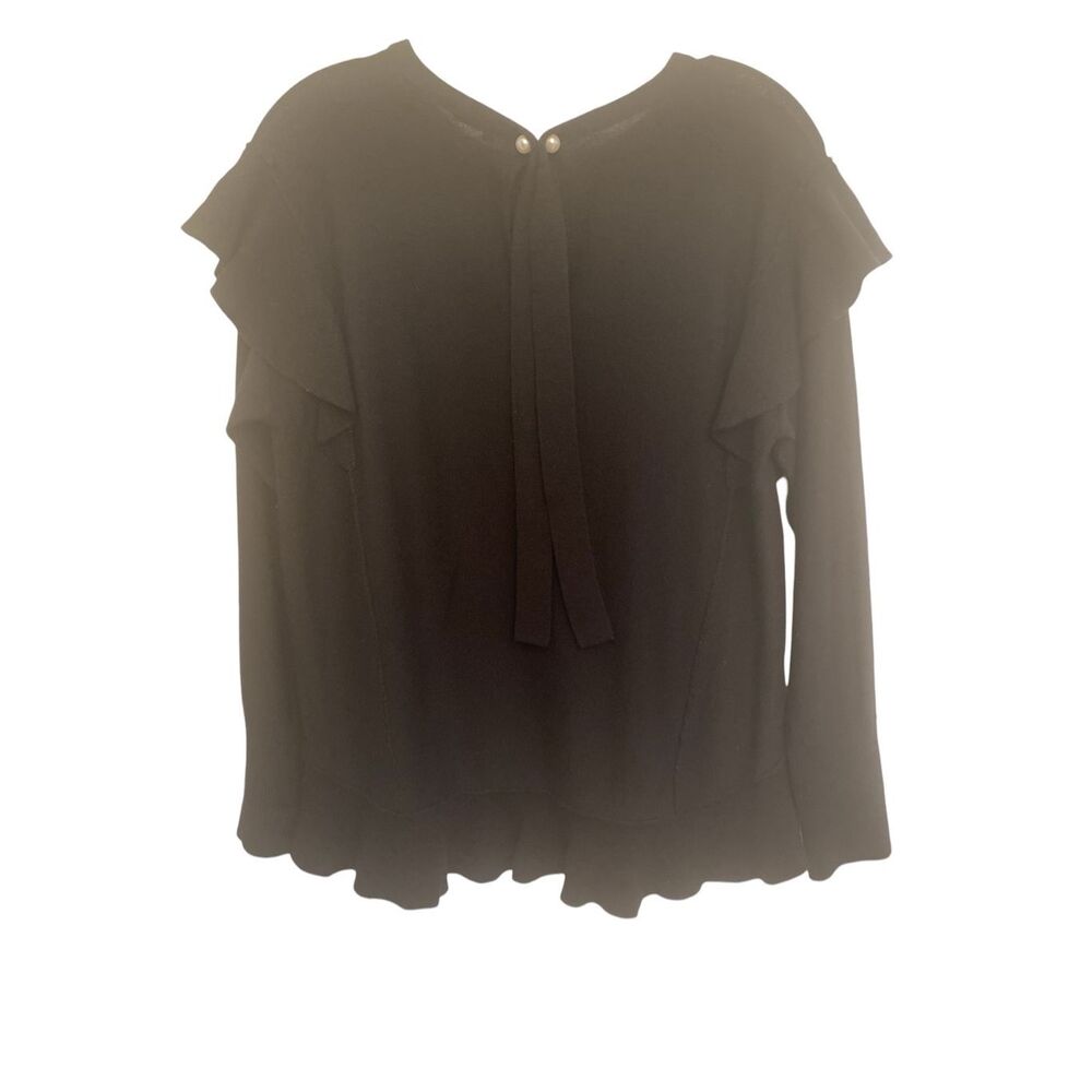 Kobi Halpern Black 100% Merino Wool Ruffle Sweater Sz M